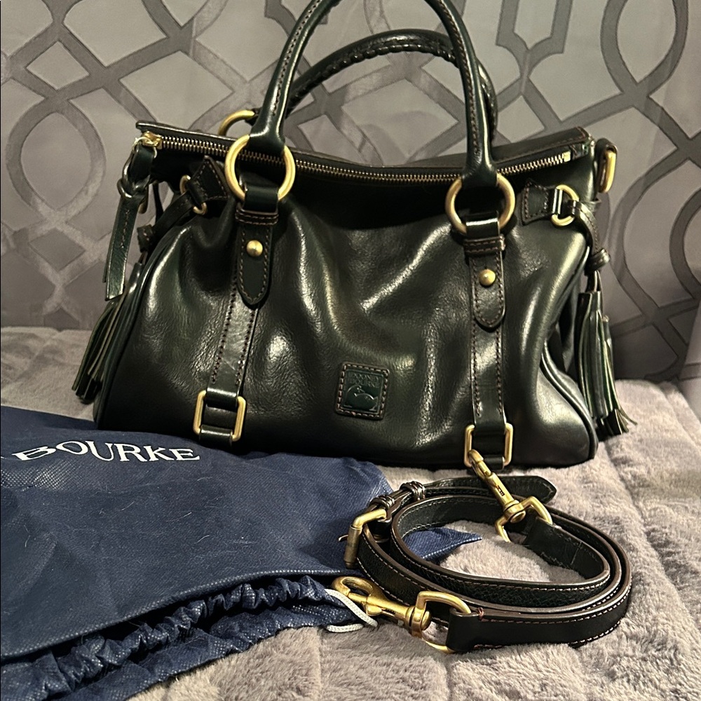 Dooney & Bourke Dark Green Leather Satchel with Gold Hardware